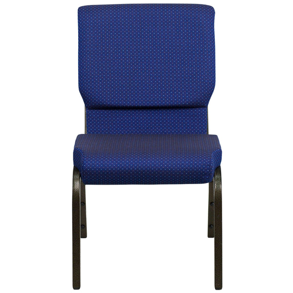 Navy Blue Patterned Fabric/Gold Vein Frame |#| 18.5inchW Stacking Church Chair in Navy Blue Patterned Fabric - Gold Vein Frame