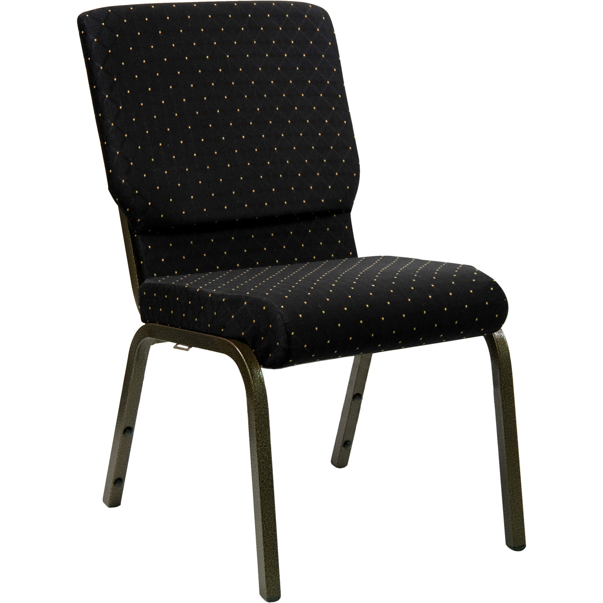 Black Dot Patterned Fabric/Gold Vein Frame |#| 18.5inchW Stacking Church Chair in Black Dot Patterned Fabric - Gold Vein Frame