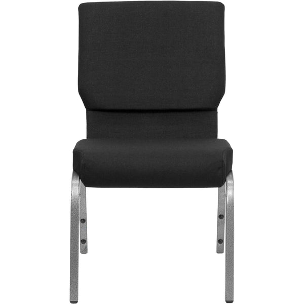 Black Fabric/Silver Vein Frame |#| 18.5inchW Stacking Church Chair in Black Fabric - Silver Vein Frame