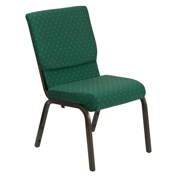 Green Patterned Fabric/Gold Vein Frame |#| 18.5inchW Stacking Church Chair in Green Patterned Fabric - Gold Vein Frame