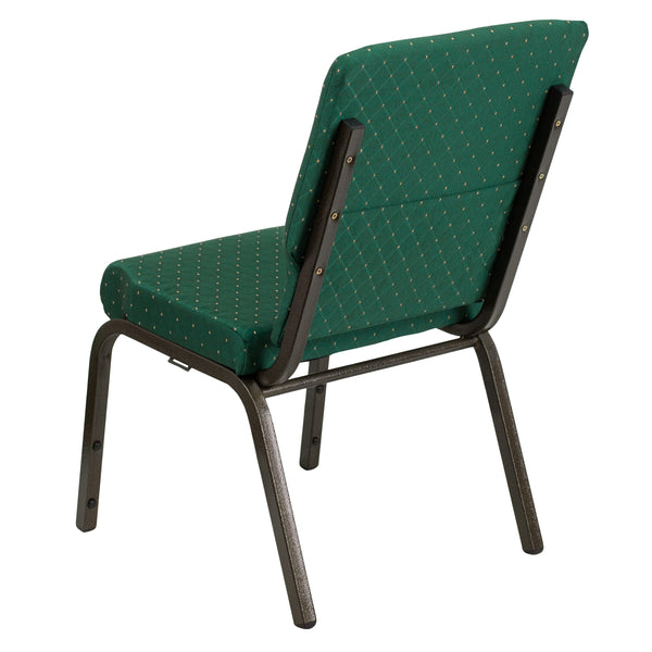 Green Patterned Fabric/Gold Vein Frame |#| 18.5inchW Stacking Church Chair in Green Patterned Fabric - Gold Vein Frame