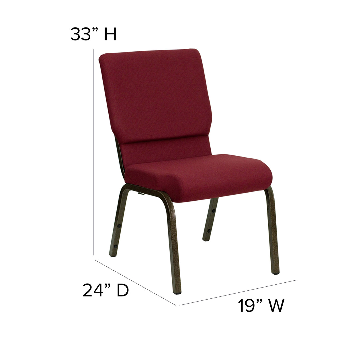 Burgundy Fabric/Gold Vein Frame |#| 18.5inchW Stacking Church Chair in Burgundy Fabric - Gold Vein Frame