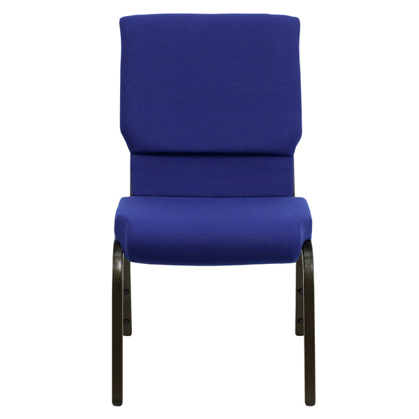 Navy Blue Fabric/Gold Vein Frame |#| 18.5inchW Stacking Church Chair in Navy Blue Fabric - Gold Vein Frame