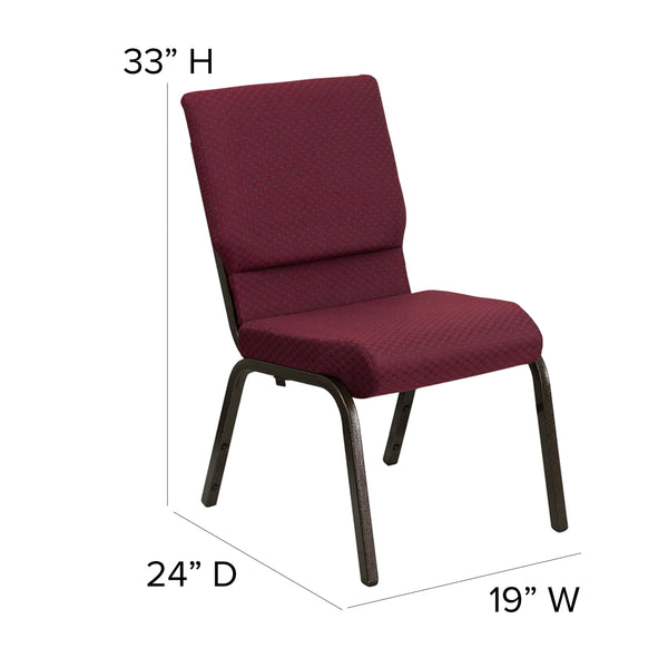 Burgundy Patterned Fabric/Gold Vein Frame |#| 18.5inchW Stacking Church Chair in Burgundy Patterned Fabric - Gold Vein Frame