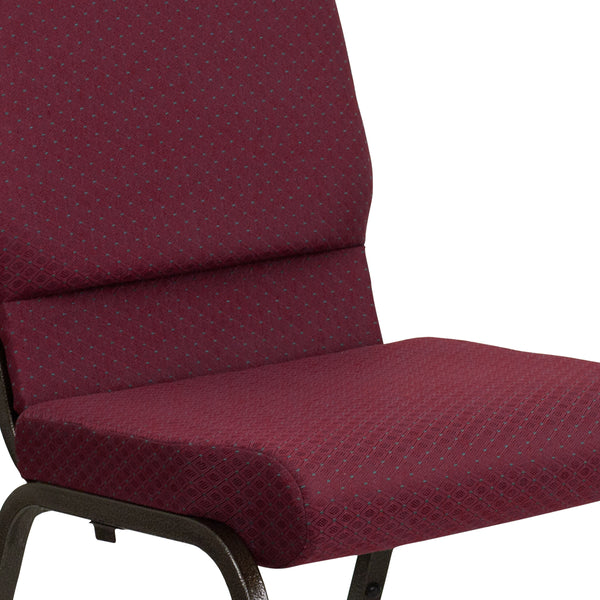 Burgundy Patterned Fabric/Gold Vein Frame |#| 18.5inchW Stacking Church Chair in Burgundy Patterned Fabric - Gold Vein Frame