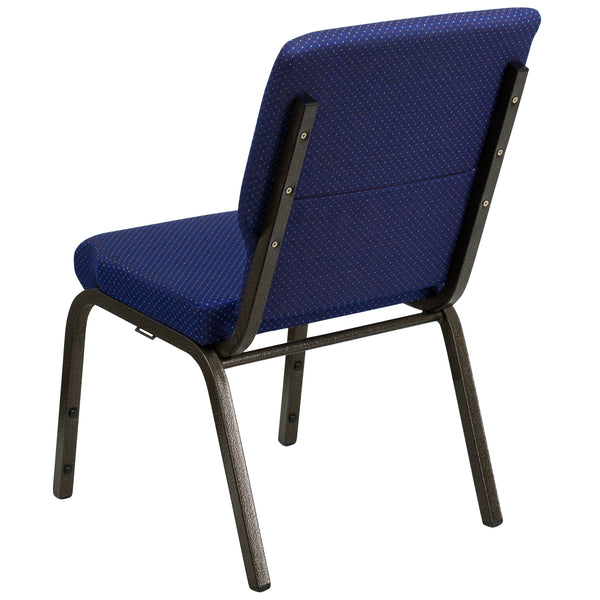 Navy Blue Patterned Fabric/Gold Vein Frame |#| 18.5inchW Stacking Church Chair in Navy Blue Patterned Fabric - Gold Vein Frame