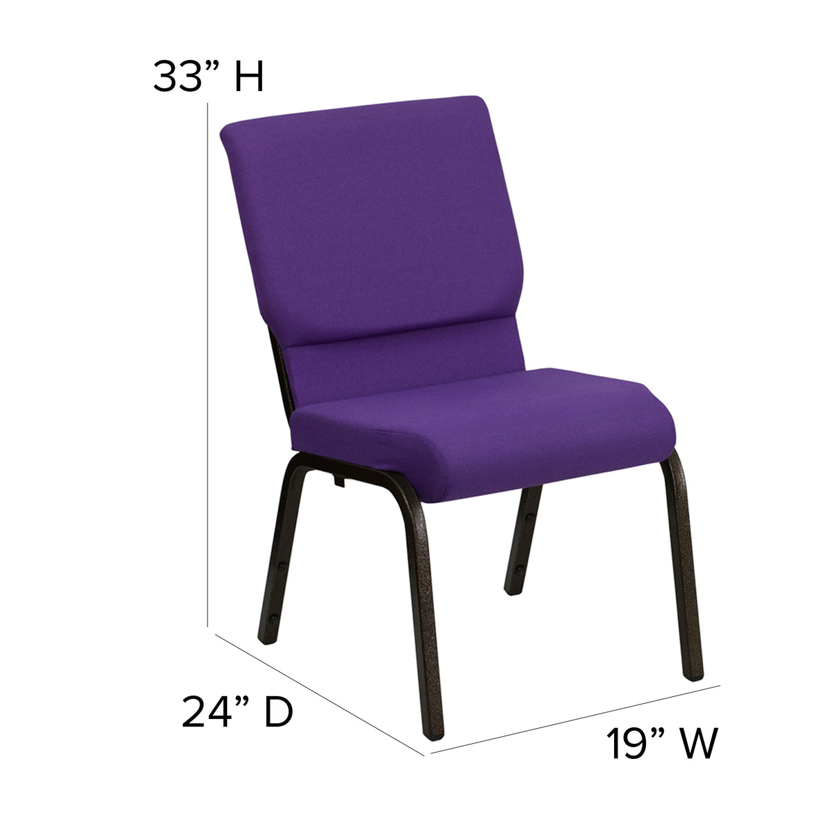 Purple Fabric/Gold Vein Frame |#| 18.5inchW Stacking Church Chair in Purple Fabric - Gold Vein Frame