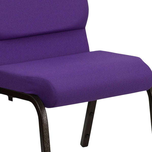 Purple Fabric/Gold Vein Frame |#| 18.5inchW Stacking Church Chair in Purple Fabric - Gold Vein Frame