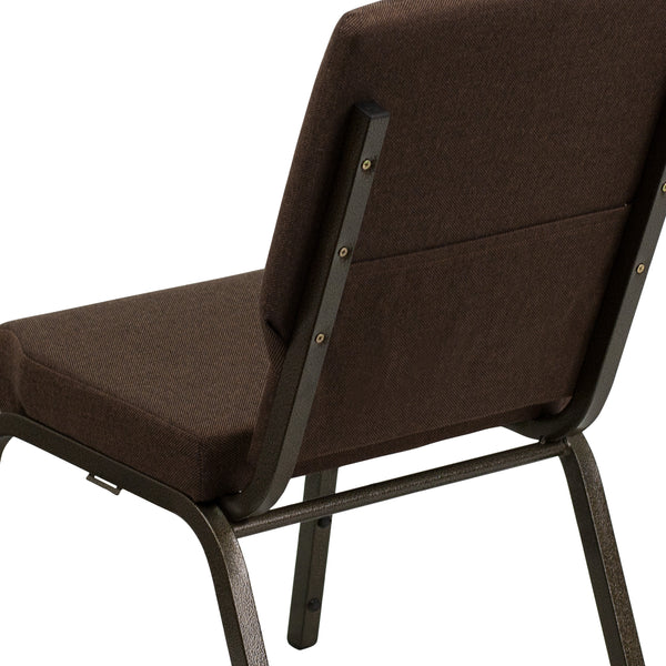 Brown Fabric/Gold Vein Frame |#| 18.5inchW Stacking Church Chair in Brown Fabric - Gold Vein Frame