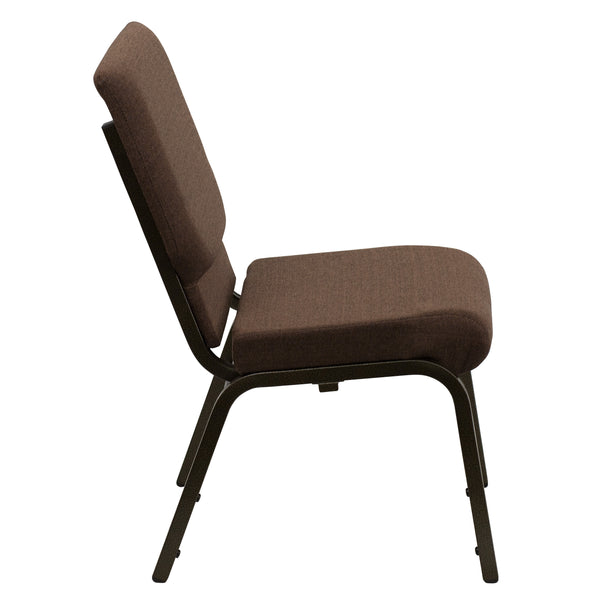 Brown Fabric/Gold Vein Frame |#| 18.5inchW Stacking Church Chair in Brown Fabric - Gold Vein Frame