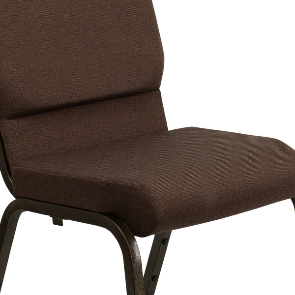 Brown Fabric/Gold Vein Frame |#| 18.5inchW Stacking Church Chair in Brown Fabric - Gold Vein Frame