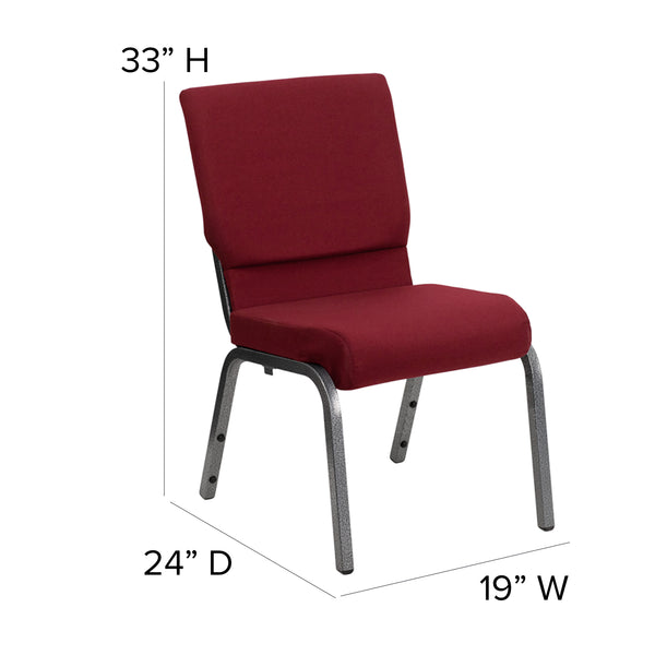 Burgundy Fabric/Silver Vein Frame |#| 18.5inchW Stacking Church Chair in Burgundy Fabric - Silver Vein Frame