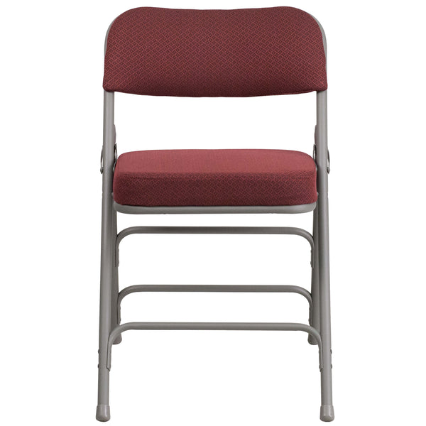 Burgundy |#| 18inchW Premium Triple Braced & Double Hinged Burgundy Fabric Metal Folding Chair