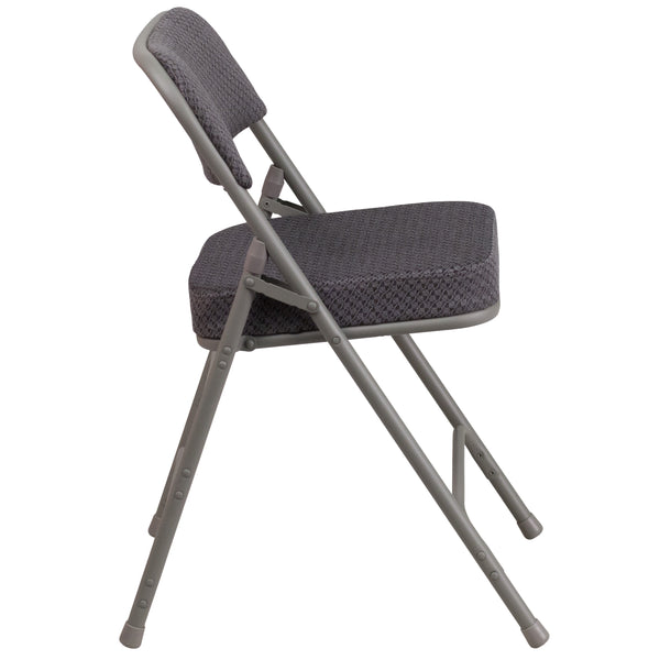 Gray |#| 18inchW Premium Triple Braced & Double Hinged Gray Fabric Metal Folding Chair