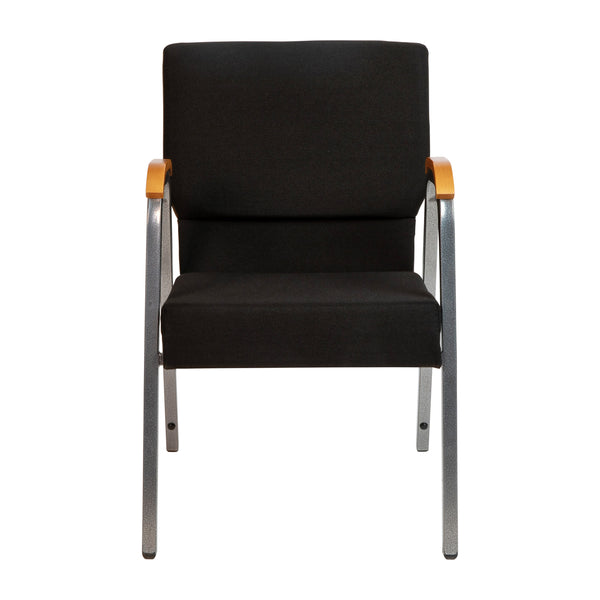 Black Fabric/Silver Vein Frame |#| 21inch Stackable Church Chair with Arms in Black Fabric - Silver Vein Frame