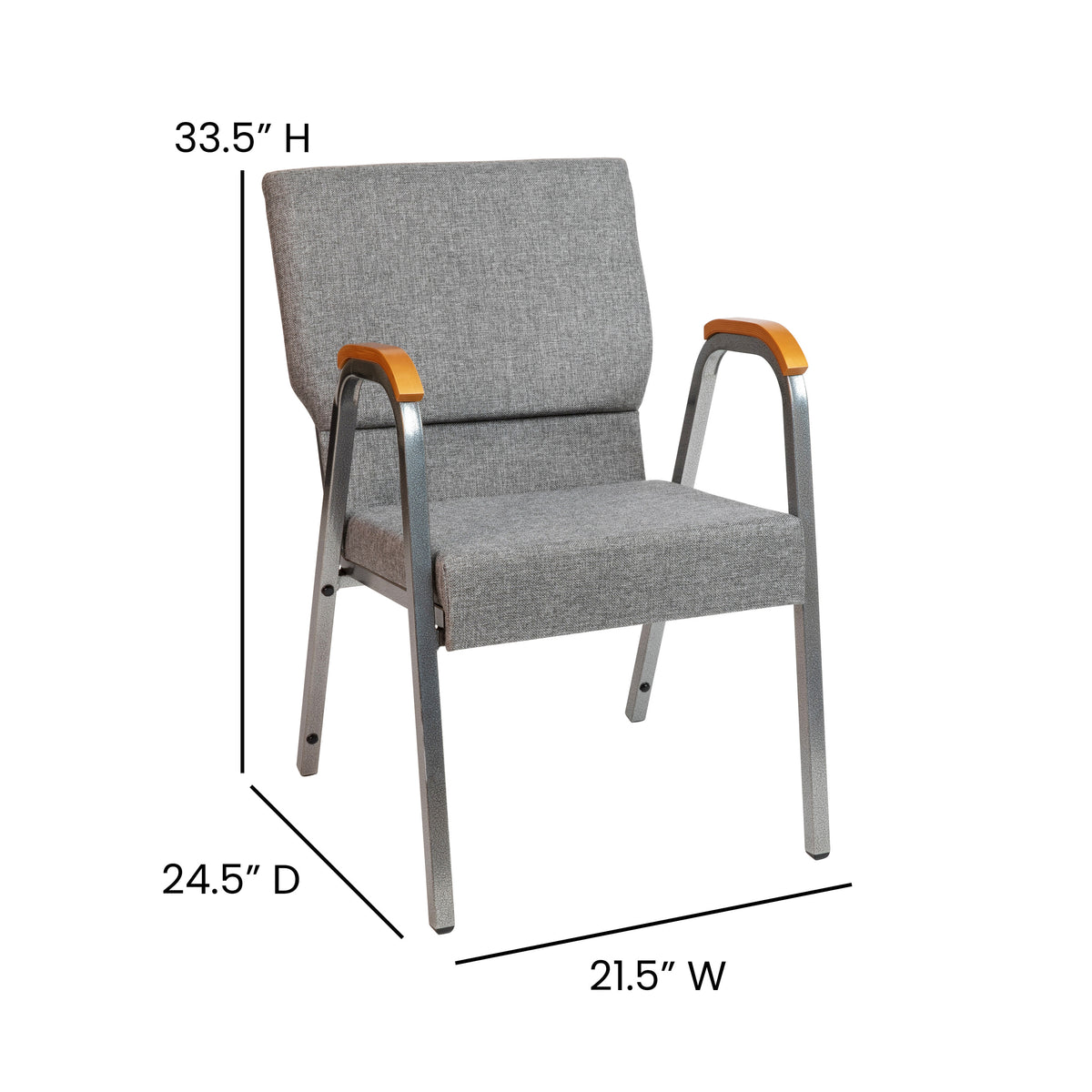 Gray Fabric/Silver Vein Frame |#| 21inch Stackable Church Chair with Arms in Gray Fabric - Silver Vein Frame