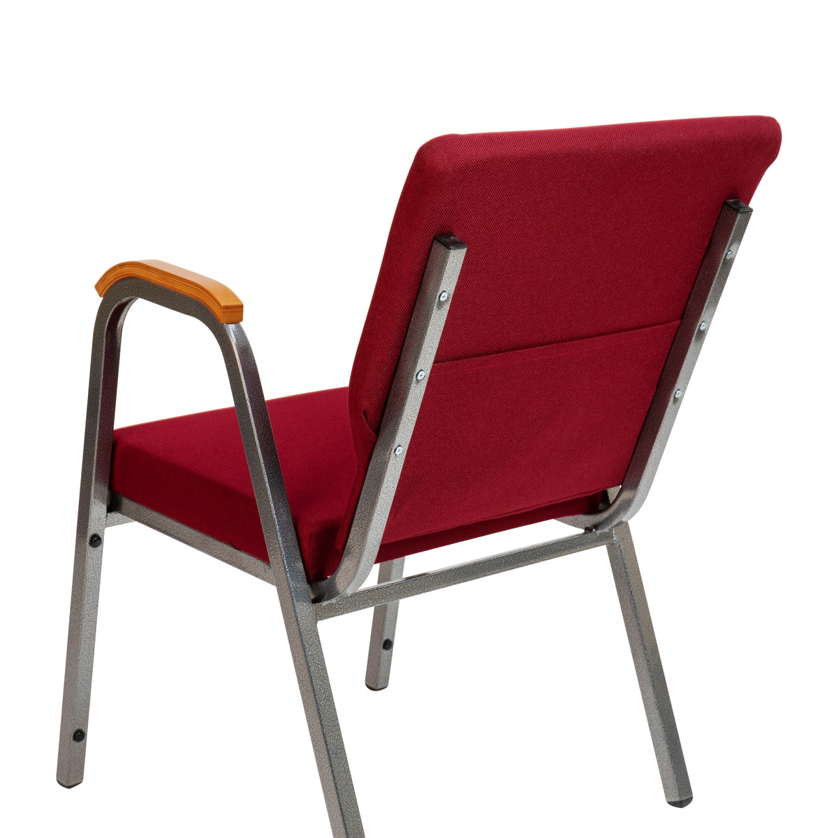 Burgundy Fabric/Silver Vein Frame |#| 21inch Stackable Church Chair with Arms in Burgundy Fabric - Silver Vein Frame