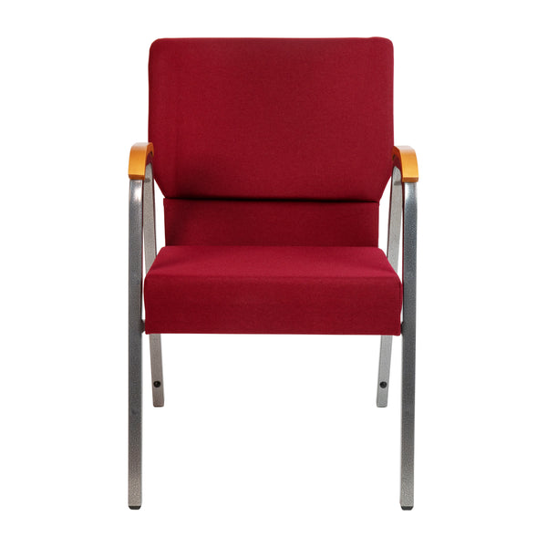 Burgundy Fabric/Silver Vein Frame |#| 21inch Stackable Church Chair with Arms in Burgundy Fabric - Silver Vein Frame