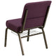 Plum Fabric/Gold Vein Frame |#| 21inchW Church Chair in Plum Fabric with Cup Book Rack - Gold Vein Frame