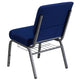 Navy Blue Fabric/Silver Vein Frame |#| 21inchW Church Chair in Navy Blue Fabric with Cup Book Rack - Silver Vein Frame