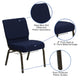 Navy Blue Dot Patterned Fabric/Gold Vein Frame |#| 21inchW Church Chair in Navy Blue Dot Patterned Fabric with Book Rack-Gold Frame