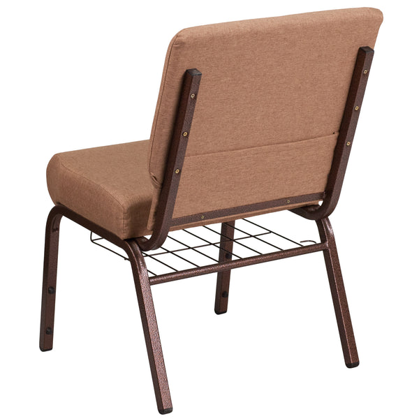 Caramel Fabric/Copper Vein Frame |#| 21inchW Church Chair in Caramel Fabric with Cup Book Rack - Copper Vein Frame