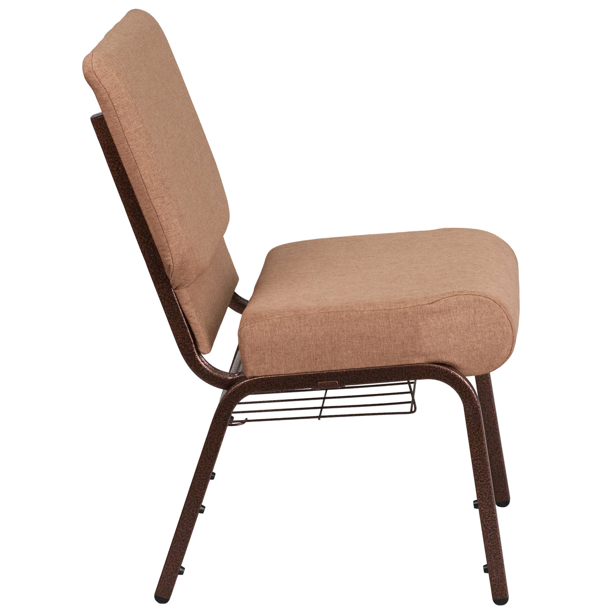 Caramel Fabric/Copper Vein Frame |#| 21inchW Church Chair in Caramel Fabric with Cup Book Rack - Copper Vein Frame