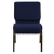 Navy Blue Dot Patterned Fabric/Gold Vein Frame |#| 21inchW Church Chair in Navy Blue Dot Patterned Fabric with Book Rack-Gold Frame