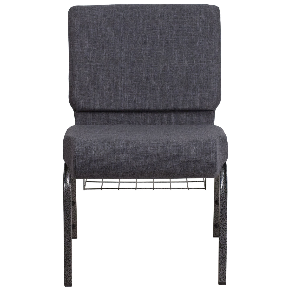 Dark Gray Fabric/Silver Vein Frame |#| 21inchW Church Chair in Dark Gray Fabric with Book Rack - Silver Vein Frame