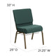 Hunter Green Dot Patterned Fabric/Gold Vein Frame |#| 21inchW Church Chair in Hunter Green Dot Patterned Fabric with Book Rack-Gold Frame