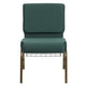 Hunter Green Dot Patterned Fabric/Gold Vein Frame |#| 21inchW Church Chair in Hunter Green Dot Patterned Fabric with Book Rack-Gold Frame