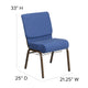 Blue Fabric/Gold Vein Frame |#| 21inchW Church Chair in Blue Fabric with Cup Book Rack - Gold Vein Frame