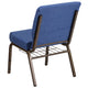 Blue Fabric/Gold Vein Frame |#| 21inchW Church Chair in Blue Fabric with Cup Book Rack - Gold Vein Frame