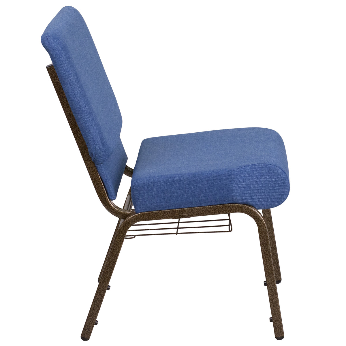 Blue Fabric/Gold Vein Frame |#| 21inchW Church Chair in Blue Fabric with Cup Book Rack - Gold Vein Frame