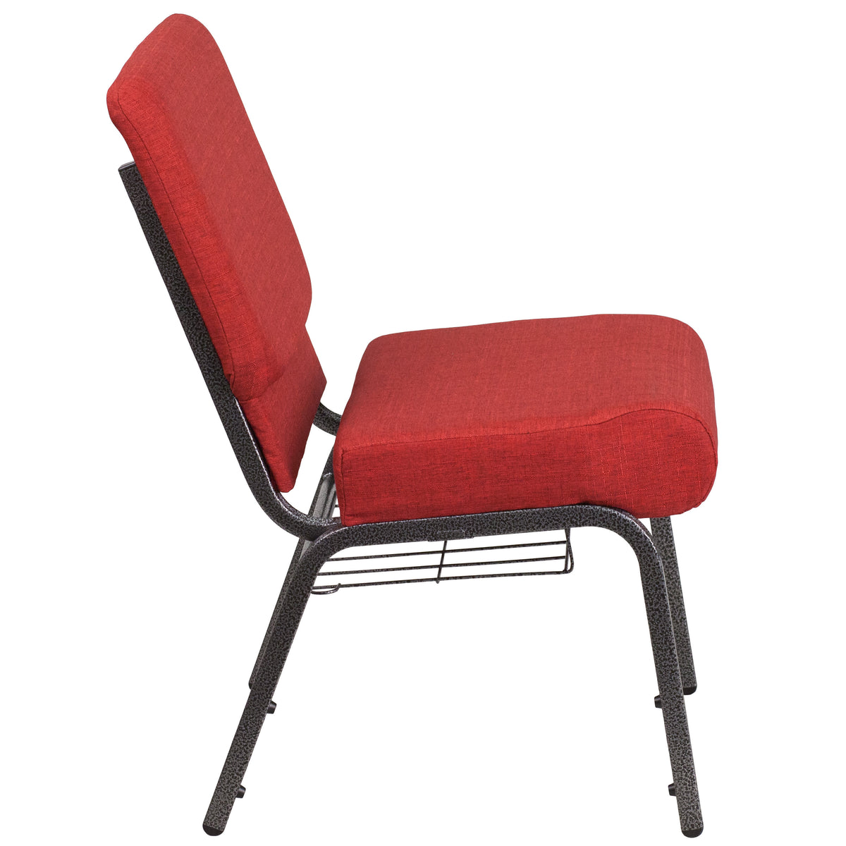 Crimson Fabric/Silver Vein Frame |#| 21inchW Church Chair in Crimson Fabric with Cup Book Rack - Silver Vein Frame