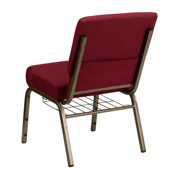 Burgundy Fabric/Gold Vein Frame |#| 21inchW Church Chair in Burgundy Fabric with Cup Book Rack - Gold Vein Frame