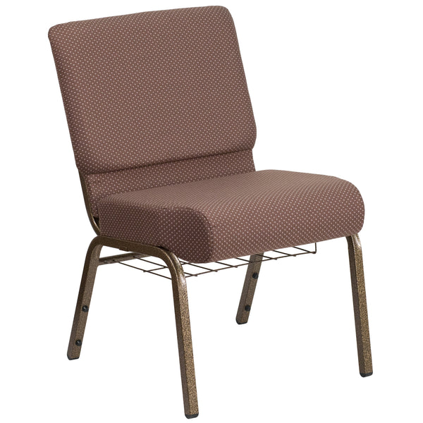 Brown Dot Fabric/Gold Vein Frame |#| 21inchW Church Chair in Brown Dot Fabric with Book Rack - Gold Vein Frame