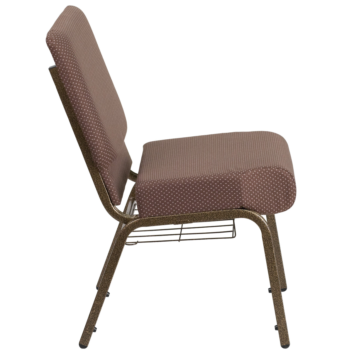 Brown Dot Fabric/Gold Vein Frame |#| 21inchW Church Chair in Brown Dot Fabric with Book Rack - Gold Vein Frame