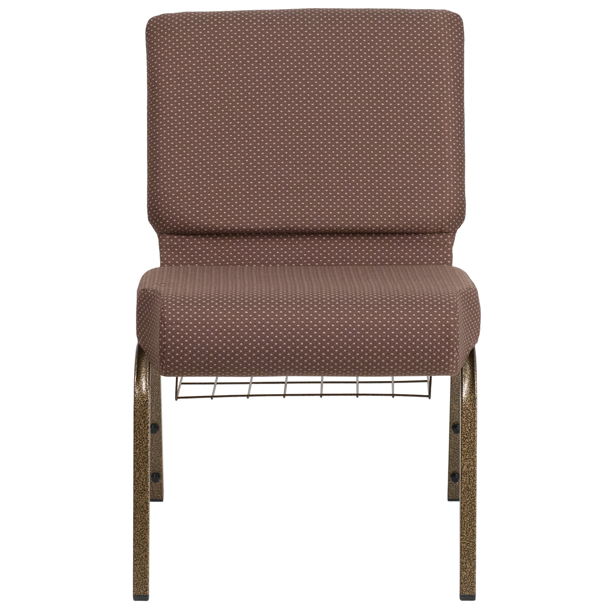 Brown Dot Fabric/Gold Vein Frame |#| 21inchW Church Chair in Brown Dot Fabric with Book Rack - Gold Vein Frame