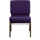 Royal Purple Fabric/Gold Vein Frame |#| 21inchW Church Chair in Royal Purple Fabric with Cup Book Rack - Gold Vein Frame