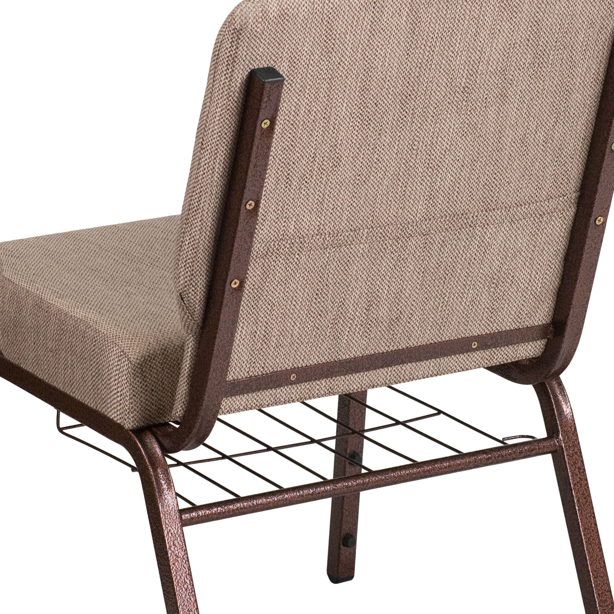 Beige Fabric/Copper Vein Frame |#| 21inchW Church Chair in Beige Fabric with Book Rack - Copper Vein Frame