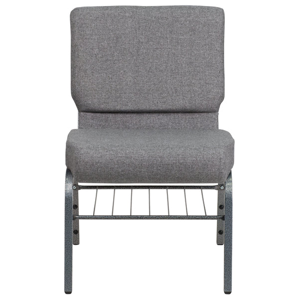 Gray Fabric/Silver Vein Frame |#| 21inchW Church Chair in Gray Fabric with Book Rack - Silver Vein Frame