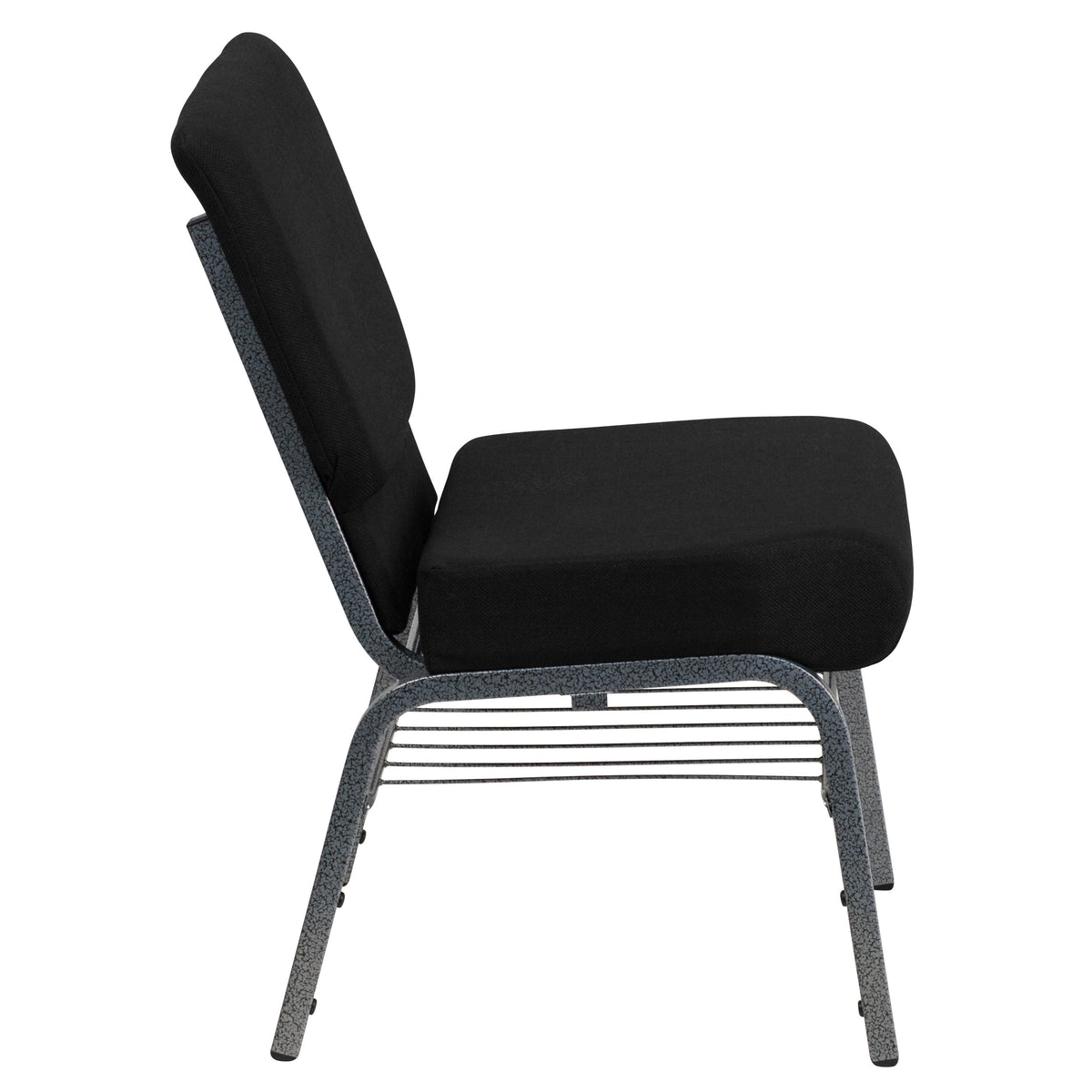 Black Fabric/Silver Vein Frame |#| 21inchW Church Chair in Black Fabric with Book Rack - Silver Vein Frame