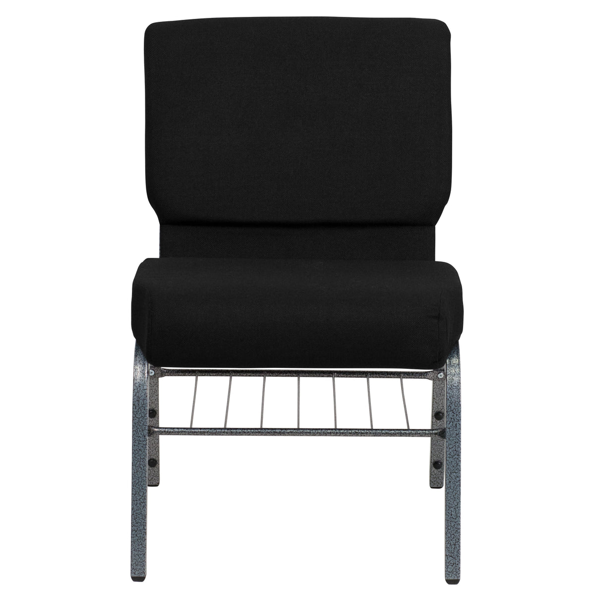 Black Fabric/Silver Vein Frame |#| 21inchW Church Chair in Black Fabric with Book Rack - Silver Vein Frame