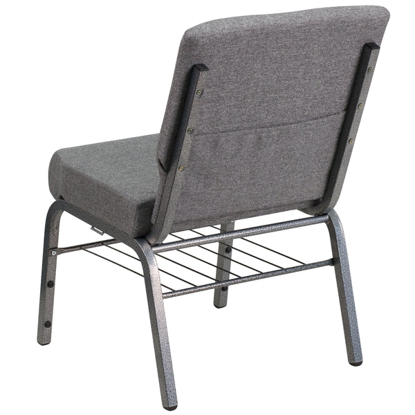 Gray Fabric/Silver Vein Frame |#| 21inchW Church Chair in Gray Fabric with Book Rack - Silver Vein Frame