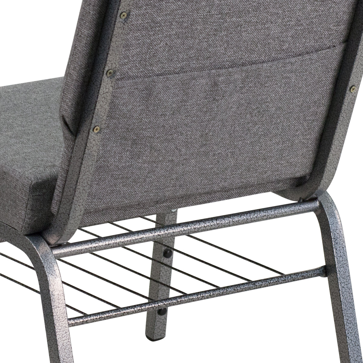 Gray Fabric/Silver Vein Frame |#| 21inchW Church Chair in Gray Fabric with Book Rack - Silver Vein Frame