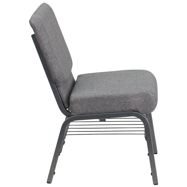 Gray Fabric/Silver Vein Frame |#| 21inchW Church Chair in Gray Fabric with Book Rack - Silver Vein Frame