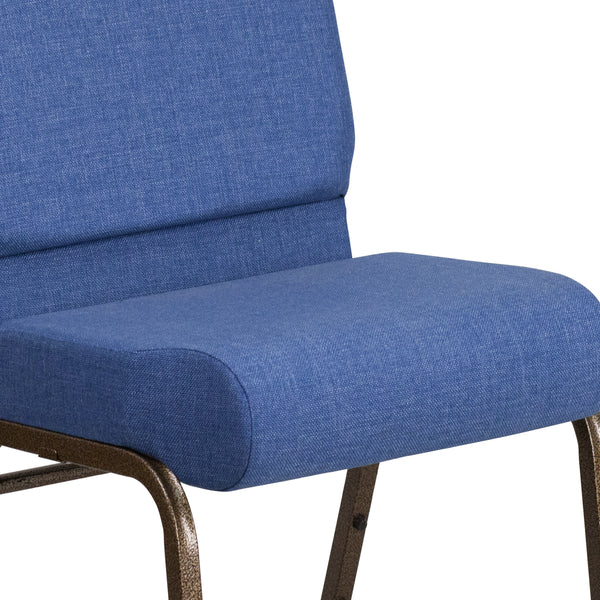 Blue Fabric/Gold Vein Frame |#| 21inchW Stacking Church Chair in Blue Fabric - Gold Vein Frame