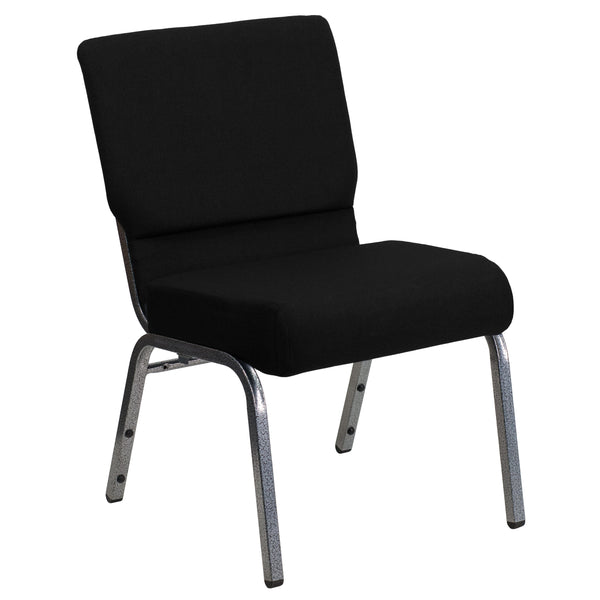 Black Fabric/Silver Vein Frame |#| 21inchW Stacking Church Chair in Black Fabric - Silver Vein Frame