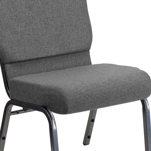 Gray Fabric/Silver Vein Frame |#| 21inchW Stacking Church Chair in Gray Fabric - Silver Vein Frame